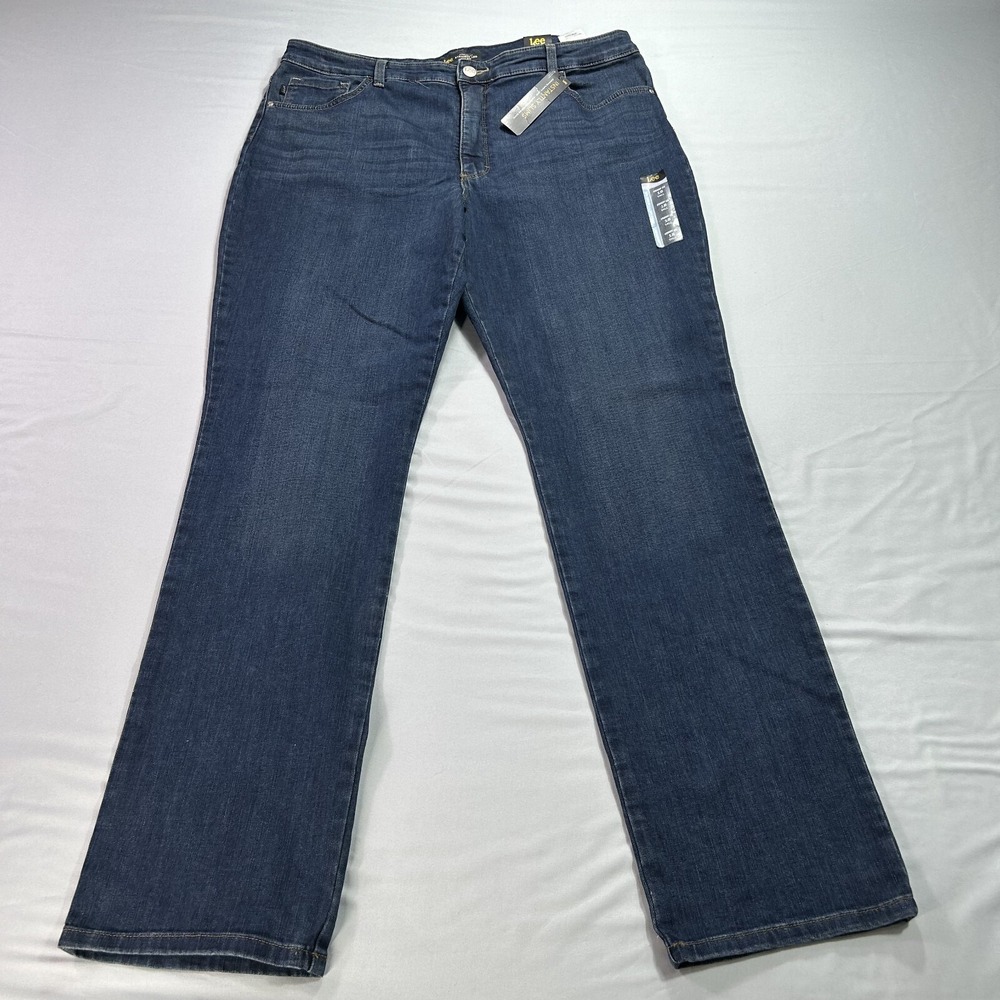 NEW Lee Ellis Jeans Womens 18 Tall Blue Denim Relaxed Fit Straight Leg Dark Wash